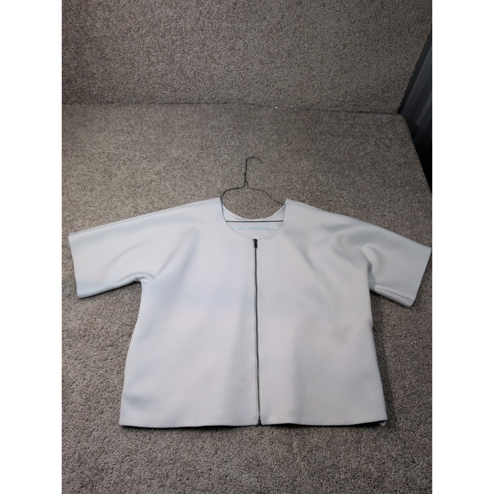 ADAY Light Grey Zip Front Short Sleeve Technical Top Boxy Minimalist Size M